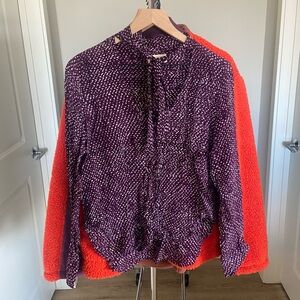 ANTROPOLOGIE CLOTH & STONE Purple Tie Neck V-Neck Long Sleeve Blouse Sz S